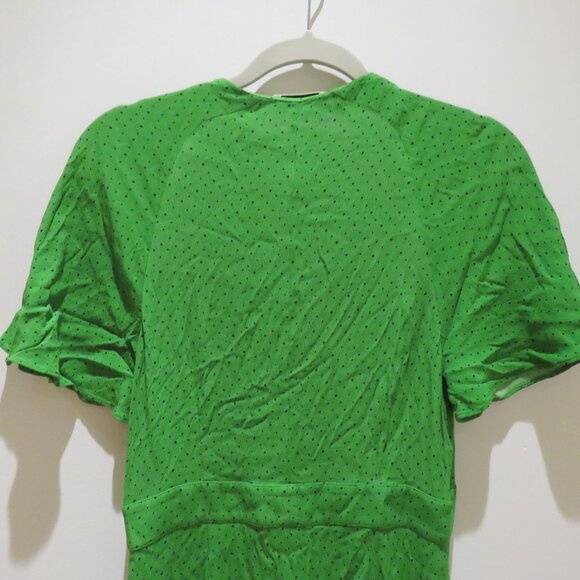 WHISTLES Micro Spot Button Maxi Dress in Green Polka Dot Preppy Flowy Cottage - Picture 13 of 15